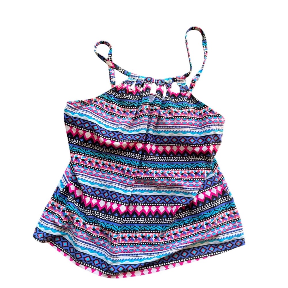 Ocean Avenue Womens Geometric Tribal Tankini‎ Swim Top Blue Pink XL